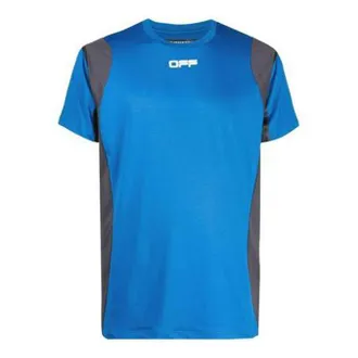 Off-white Alphabet Pattern Colorblock Round Neck Short Sleeve Blue Gray OMVA011I20JER0024506