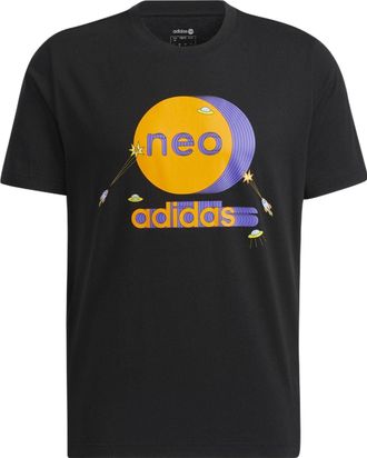 adidas Mens adidas neo Colorblock Pattern Ribbed Round Neck Cotton Short Sleeve Black T-Shirt HC9697