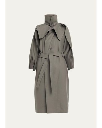 Issey Miyake Calligraph Wool Sculptural Belted Trench Coat