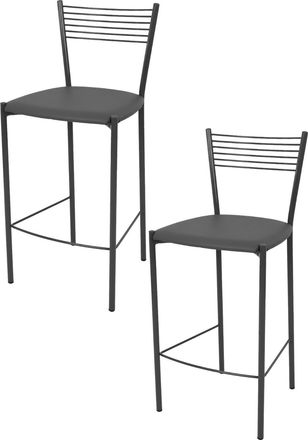 Tommychairs Tommychairs 2 Taburetes Elegance En Acero Gris Oscuro Asiento Polipiel Gris