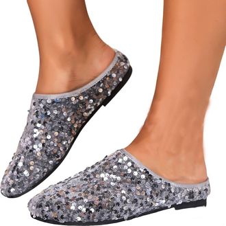Generic Sparkly Slip On Mule for Summer Casual Shoes Comfortable Open Back Loafers with Glitter for Outfit Contemporary Everyday Wear Womens Casual Footwear (