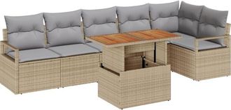 vidaXL Garden Dining Set with Cushion Manual 7 pcs Beige and Grey vidaXL