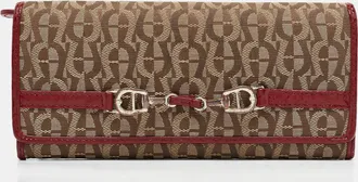 Aigner Beige/red Signature Canvas And Patent Leather Flap Continental Wallet