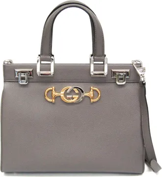 Gucci Zumi Top Handle Leather Gray Leather Handbag (Pre-Owned)