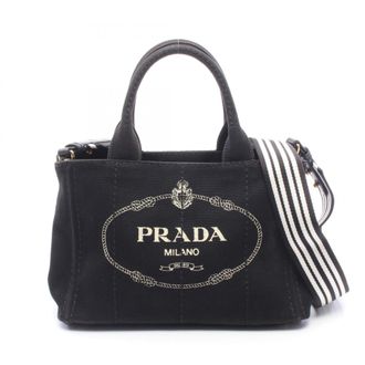 Prada Black White Canvas Handbag Tote Bag (Pre-Owned)