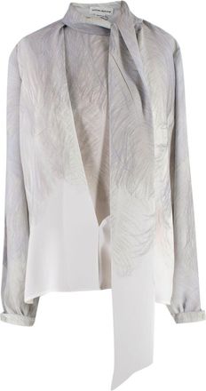 Victoria Beckham Digital Feather Print Scarf Neck Blouse Size S