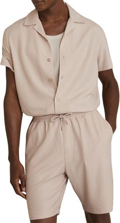 Reiss Warwick Texture Camp Shirt in Champagne at Nordstrom, Size Xx-Large