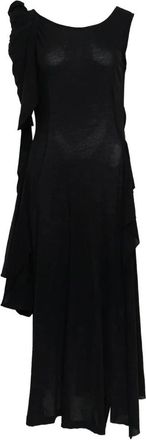 Yohji Yamamoto Gekreukte jurk met ruches - Dames - Casual kleedjes - Zwart - 2XS - Katoen - Kleedjes