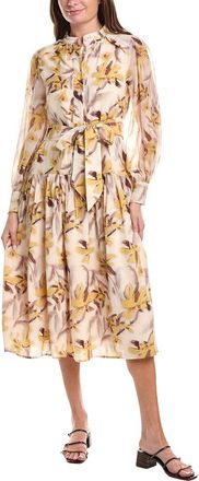 Gracia Floral Printed Long Sleeve Belt Midi Dress