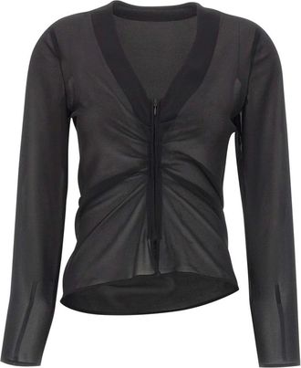 Maison Margiela Overhemden, Dames, Zwart, M, Sheer Asymmetric Zip Blouse