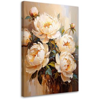 Artgeist Quadro su tela, Peonie crema Bouquet - 60x90