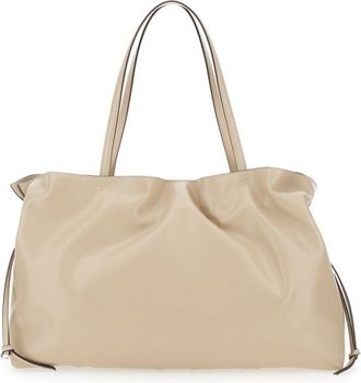 Tory Burch Ella Beige Shoulder Bag With Drawstring Closure And Embossed Logo In Ecoleather Woman
