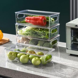 OEM Juego De 4 Cajas Apilables Para Nevera Con Tapa - Transparentes Y Sin Bpa - Para Frigor&iacute;fico, Congelador Y Armarios - Crezuo