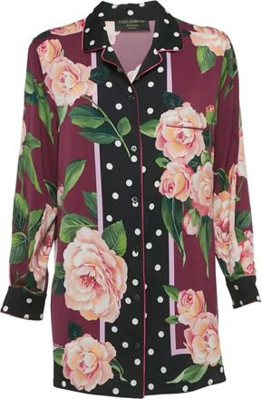 Dolce & Gabbana Blouse met stippen en roosprint - Rood