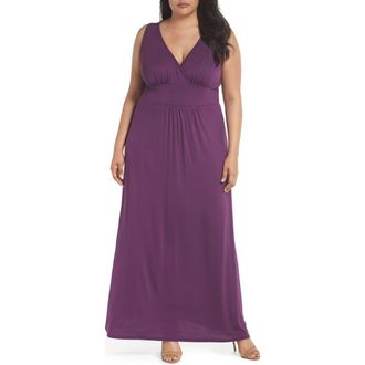 Loveappella Surplice Maxi Dress in Purple Dark at Nordstrom, Size 1X