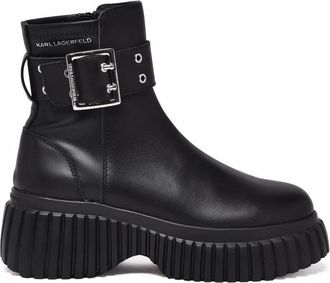 Karl Lagerfeld Black Leather Buckle Midi Boots