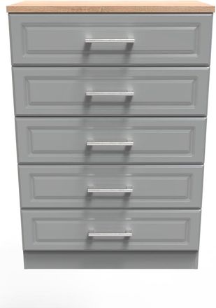 Welcome Furniture Kingston Ready Assembled Chest of Drawers with 5 Drawers - Dust Grey & Bardolino Oak - Welcome Furniture | TJ Hughes