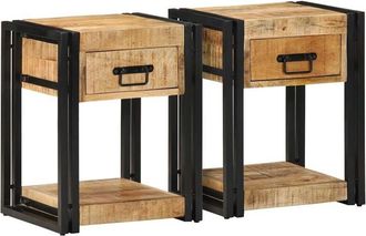 vidaXL Vidaxl - Mesitas De Noche 2 Piezas 40x35x50cm Madera Maciza Rugosa Mango