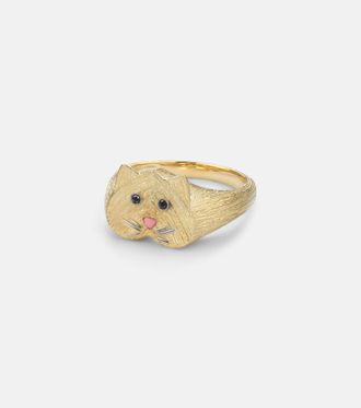 Yvonne L&eacute;on Yvonne L&eacute;on Anello Chevali&egrave;re Chaton Mini in oro 9kt con diamanti neri