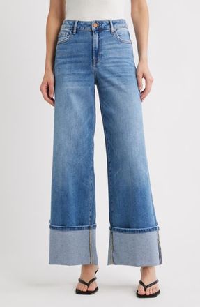 Hidden Jeans Cuffed Wide Leg Jeans in Medium Wash at Nordstrom, Size 25