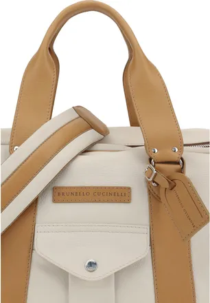Brunello Cucinelli Mens Travel Bag Street Ice-Natural Calf Leather Luggage & Holdalls Ice/natural