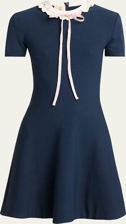 Valentino Garavani Ribbon Ruffle-Trim Knit Mini Dress