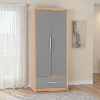 Seconique Seville 2 Door 1 Drawer Wardrobe in Grey