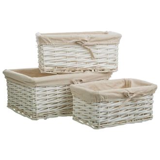 Wanderlust Deco Wanderlust Deco - Set 3 Cestos De Mimbre Blancos Forrados