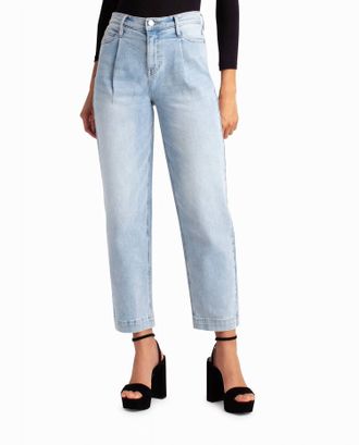 Nicole Miller Sutton Place High Rise Pleated Taper Jean In Light Blue