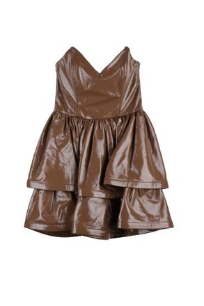 Elisabetta Franchi Short Faux Leather Dress Heart Neckline - Chocolate