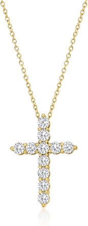 Ross-Simons Lab-Grown Diamond Cross Pendant Necklace in 18kt Gold Over Sterling