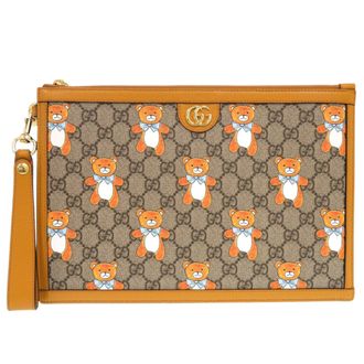 Gucci Beige Yellow Gg Supreme Canvas Leather Clutch Bag (Pre-Owned)