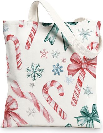 Generic Merry Christmas Candy Canes Canvas Tote Bag for Shopping 13x15, Seamless Candy Xmas Reusable Grocery Print Bag for Women Men, Holiday New Year Aesthet