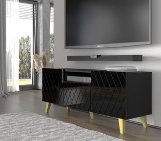 AC-D&eacute;co Ac-deco - Mueble Tv Diuna 145 Cm 2d1k Con Patas, Negro Brillante