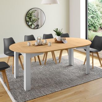 IDMarket Dona Mesa De Comedor Redonda Extensible 4-10 Personas Tablero Acabado Haya Blanco 110-200 Cm