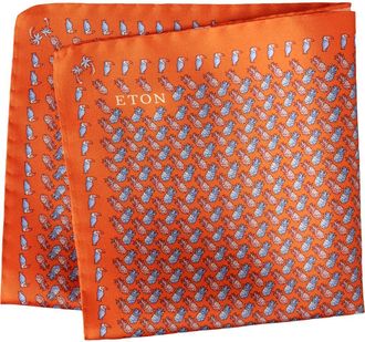 Eton Orange Pineapple Print Silk Twill Pocket Square in Medium Orange at Nordstrom