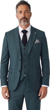 TruClothing Mens Green Grey Check 3 Piece Tailored Fit Suit - IM53