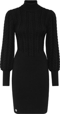 Philipp Plein Wool Turtleneck Dress LS - Dames - Kleedjes - Zwart - L - Wol - Kleedjes