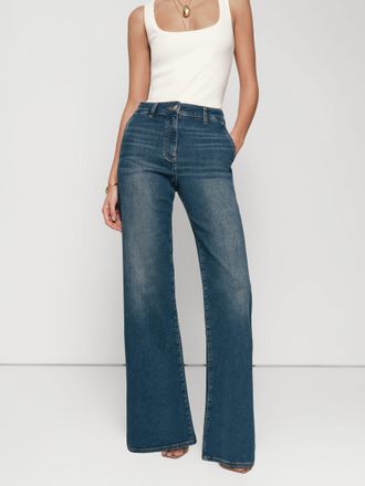 Reiss Mid Blue Petite Wide-leg Jeans, 24