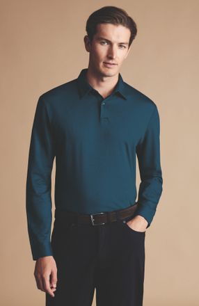 CHARLES TYRWHITT Plain Long Sleeve Jersey Polo