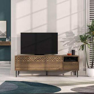 Decortie Decortie - Heaton Modern tv Stand Multimedia Centre tv Unit With Storage Cabinet 144.6cm - Oak Effect - Oak Effect