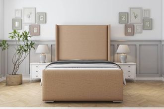 Sloomy Devonshire Dumfries Bed Frame With 50 Upholstered Wingback Headboard in Light Brown | Size: Double
