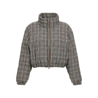 Brunello Cucinelli WomenS Beige Black Brown Checked Wool Blend Jacket, Size 8