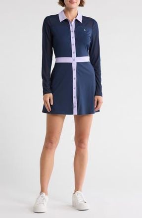 Original Penguin Long Sleeve Colorblock Shirtdress in Black Iris at Nordstrom Rack, Size Small