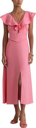 Reiss Giselle Ruffle Tie Neck Keyhole Midi Dress