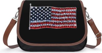 Generic Diamond U.S. Flag Womens Crossbody Bag Fashion Shoulder Handbags Message Tote Bag with Adjustable Strap