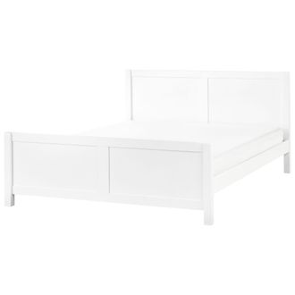 Beliani Cama Con Somier Y Cabecero De Madera De Caucho Blanco 180 X 200 Cm Champagnat