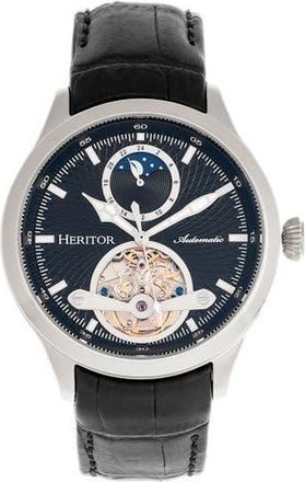 Heritor Gregory Semi-Skeleton Leather-Band Watch in Black at Nordstrom
