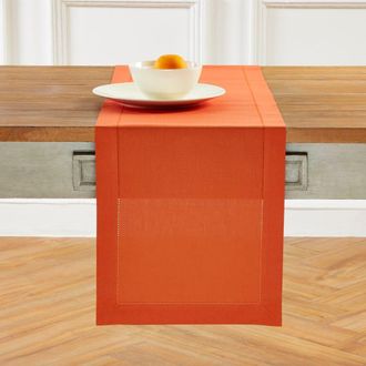Solino Home Cotton Linen Hemstitch Table Runner for Dining Table, Holiday and Everyday Table Decor in Burnt Orange at Nordstrom, Size Xx-Small
