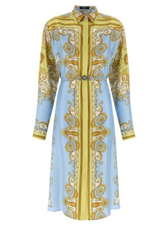 Versace Light Blue Shirt Collar Midi Dress